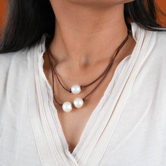 Freshwater Pearl Trinity And Leather Necklace
