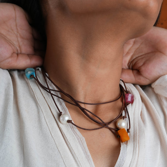 Bohem Multilayer Freshwater Pearl And Leather Necklace