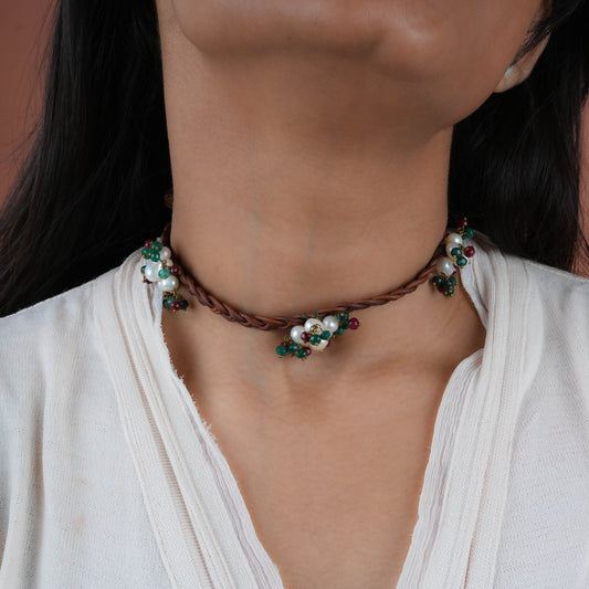 Leather Freshwater Pearl Flora Necklace