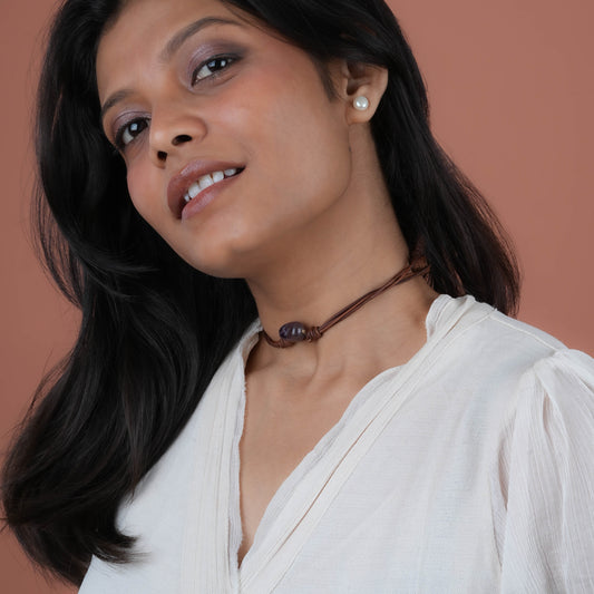 Amethyst Drop Leather Necklace