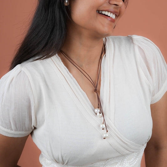 Long Leather And Freshwater Pearl Necklace