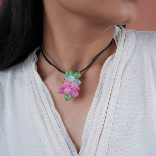 Multicoloured Jade Leather Necklace