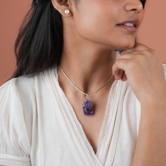 Amethyst Lord Ganesha  Silver Pendant