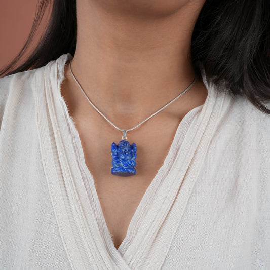 Lapis Lazuli Lord Ganesha Silver Pendant