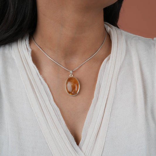 Natural Citrine Oval Silver Pendant