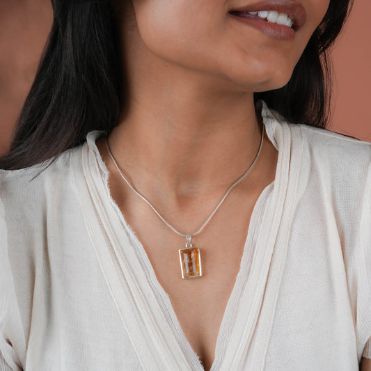 Natural Citrine Rectangular Pendant