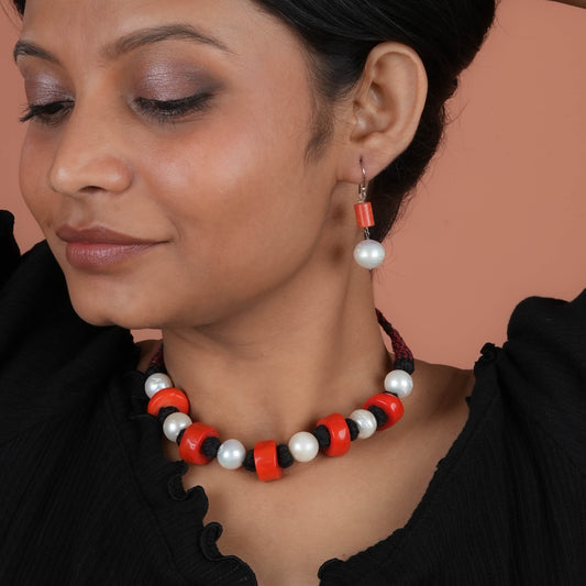 Coral and Pearls Hand Knotted Set