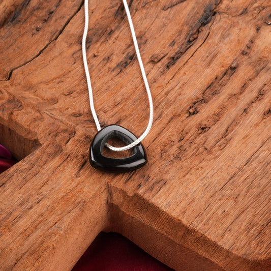 Natural Black Onyx Mystic Triangle Pendant Necklace