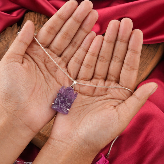 Amethyst Lord Ganesha  Silver Pendant