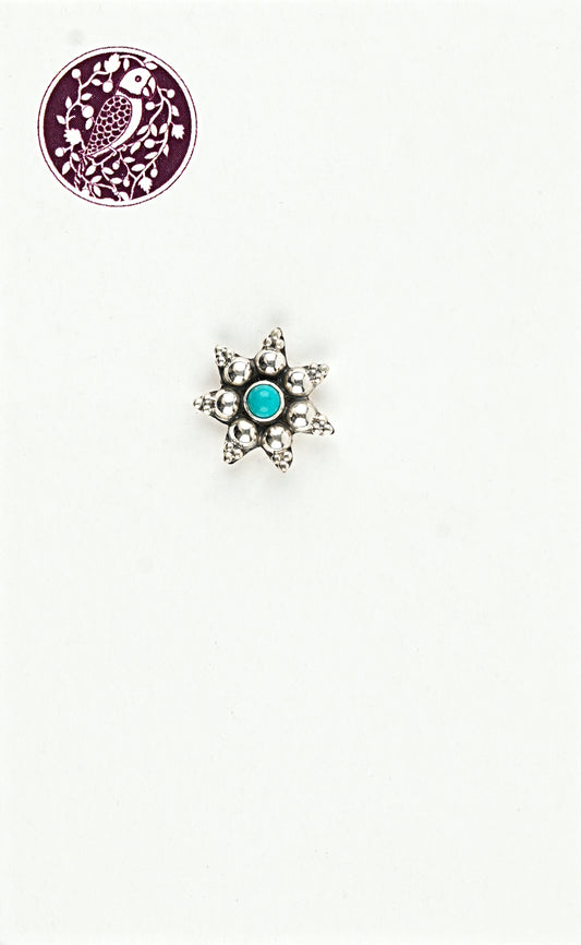 Sunflower Turquoise Silver Nose Pin