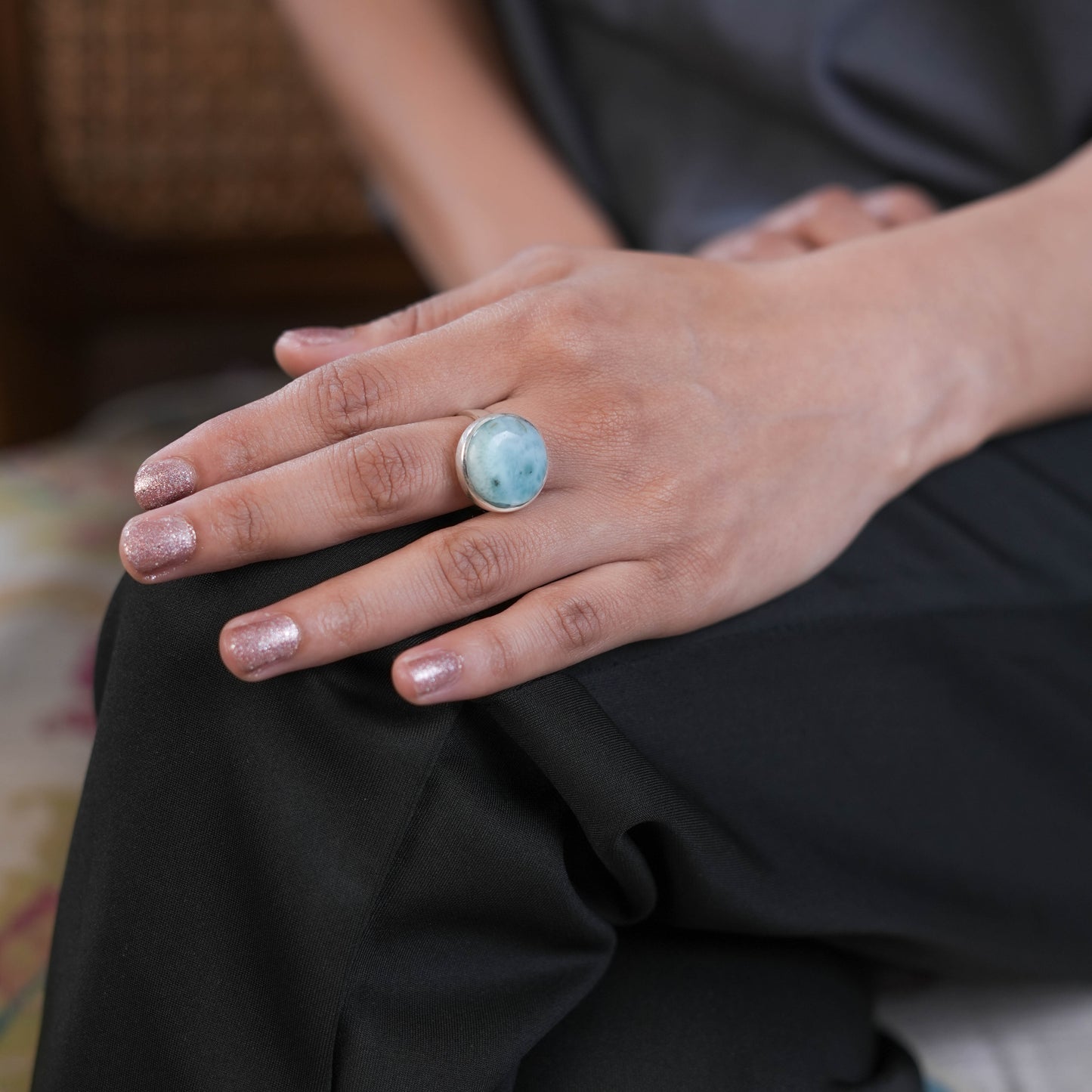Round Larimar Silver Ring