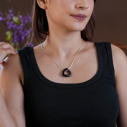 Natural Black Onyx Mystic Triangle Pendant Necklace
