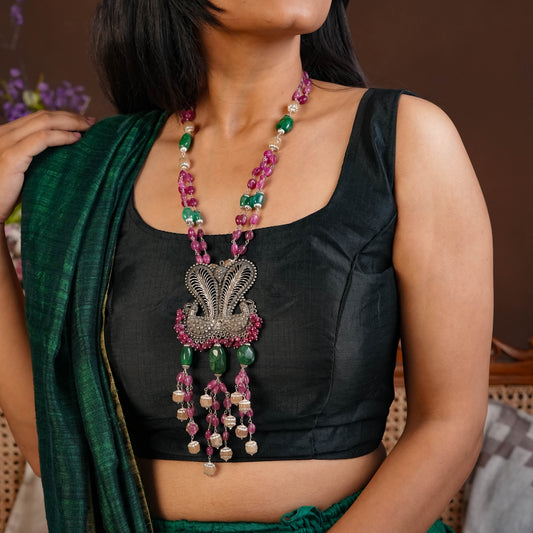 Mor Mahal Totapari Silver Designer Necklace
