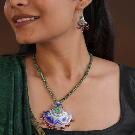Hand Painted Enamelled Silver Necklace Set