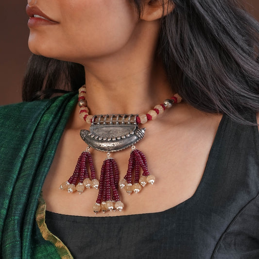 Ruby Odisha Pukhraj Silver Designer Necklace