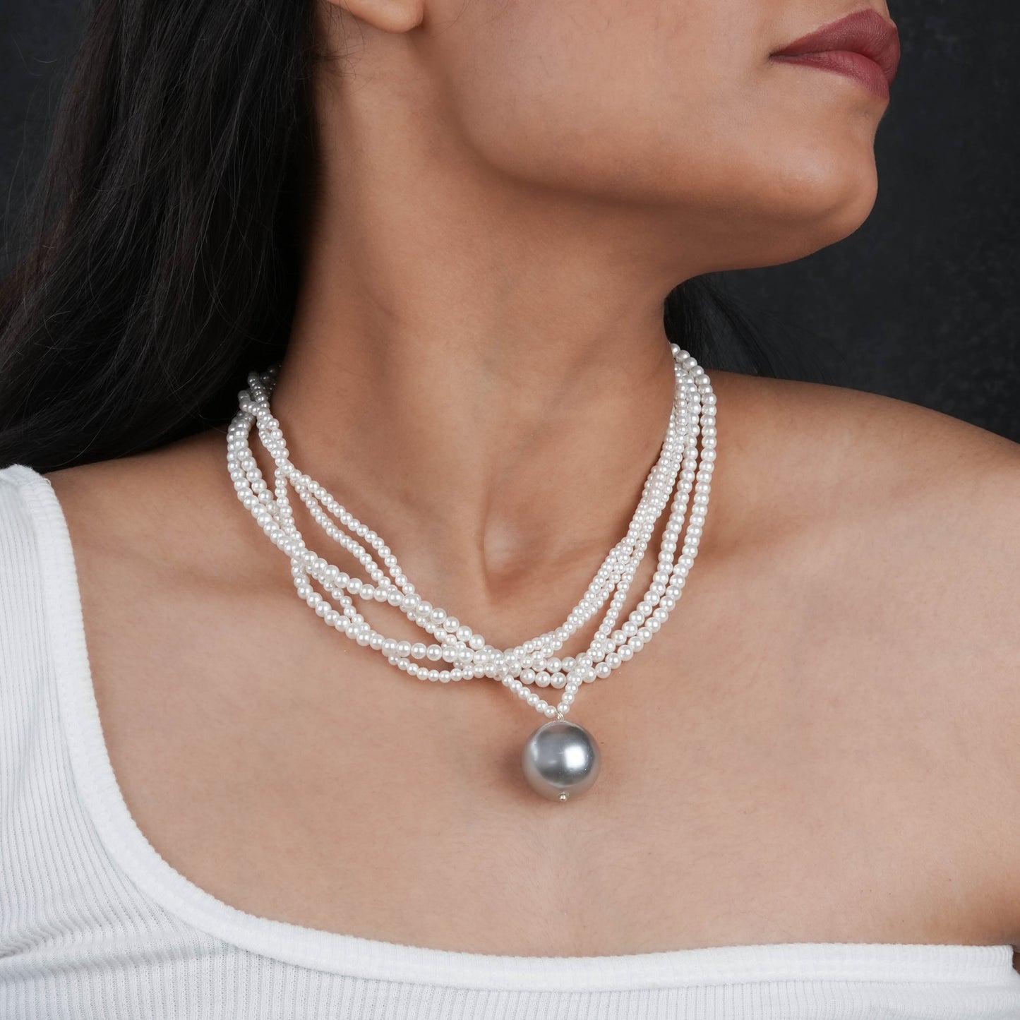 Grey Pearl Drop Multilayer Pearl Strings Necklace