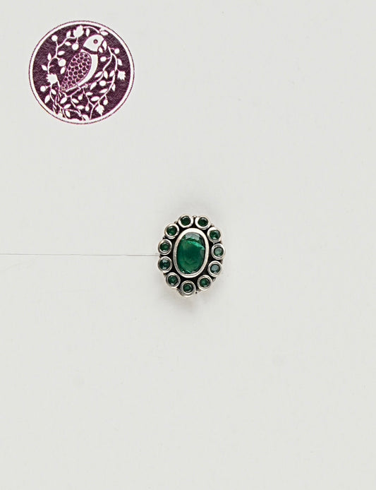 Green Aura Green Stones Silver Nose Pin