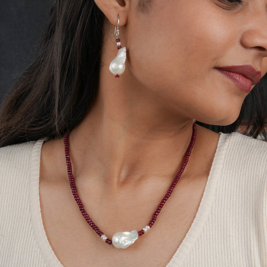 Baroque Pearl and Rubies Necklace Set