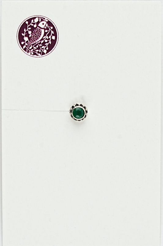 Green Onyx Silver Nose Pin