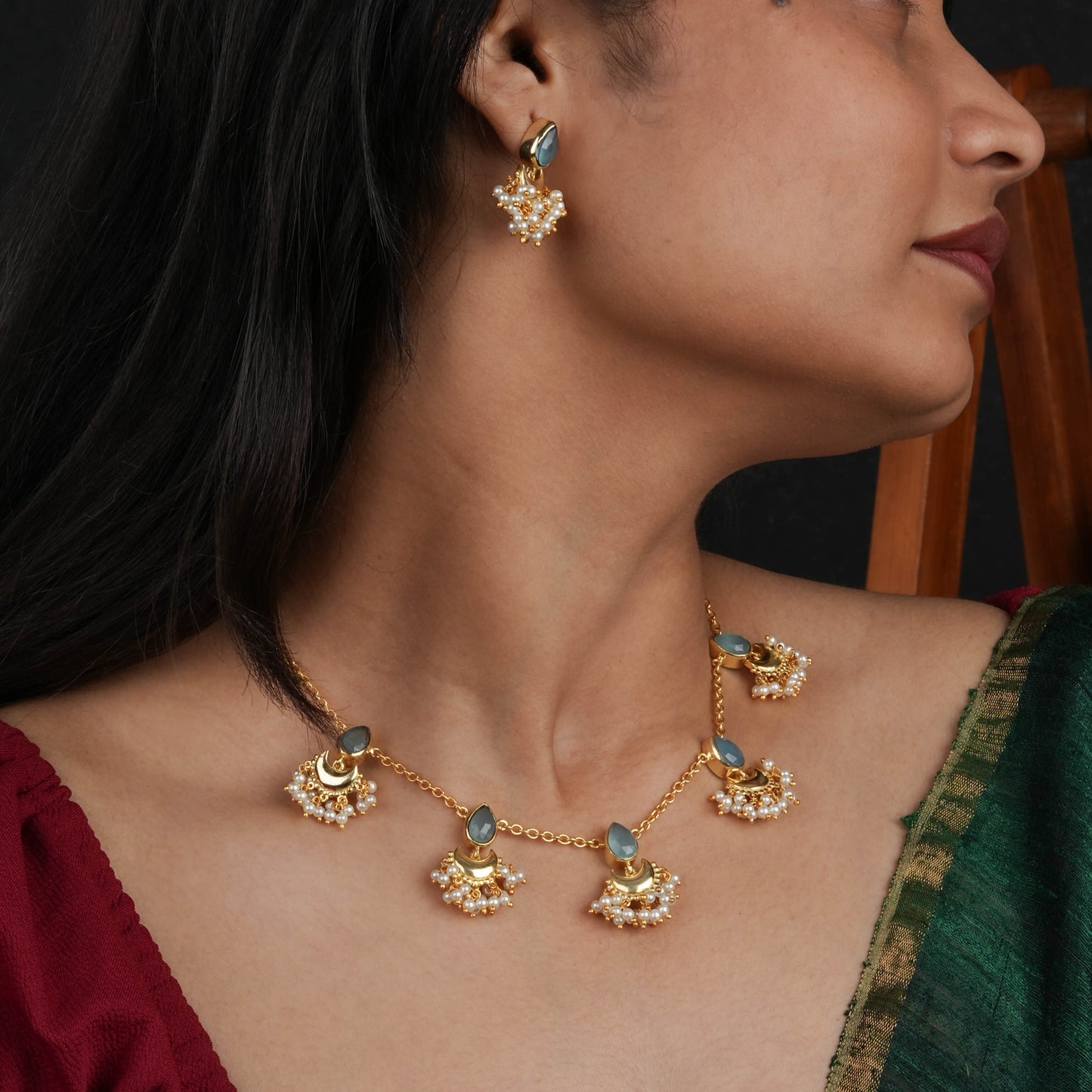 Aqua Half Moon Festive Necklace Set