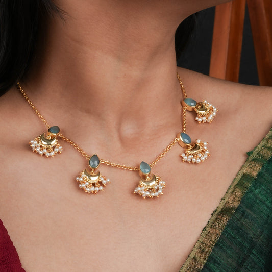 Aqua Half Moon Festive Necklace Set