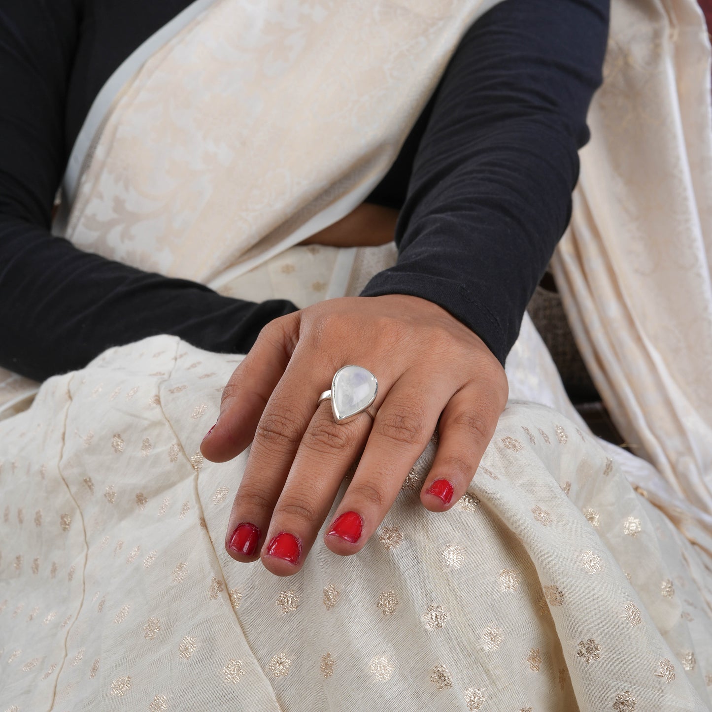 Moonstone Droplet Ring