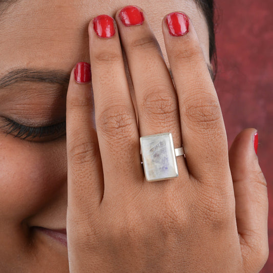 Moonstone Rectangle Silver Ring