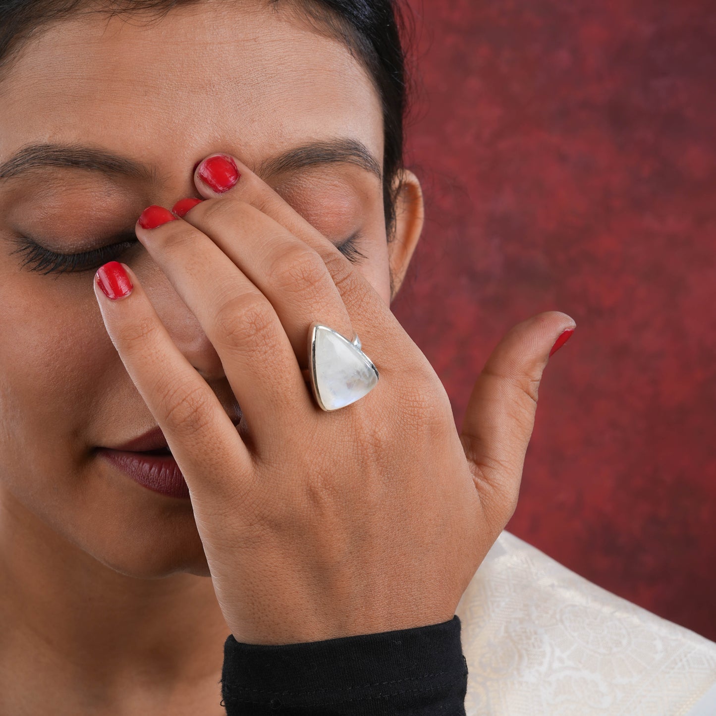 Moonstone Triangle Silver Ring