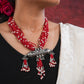 Red Tasseled Pearl And Silver Necklace
