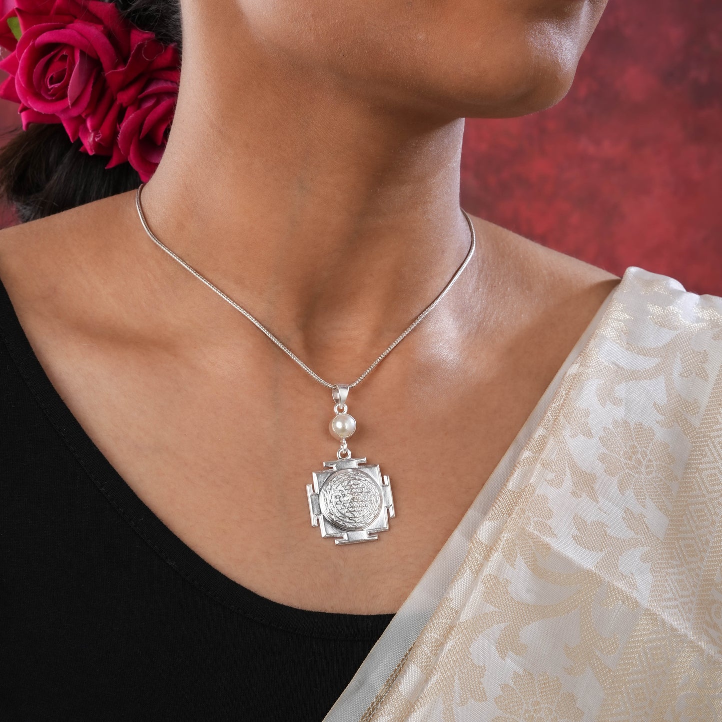 Sri Yantra With Pearl Pendant