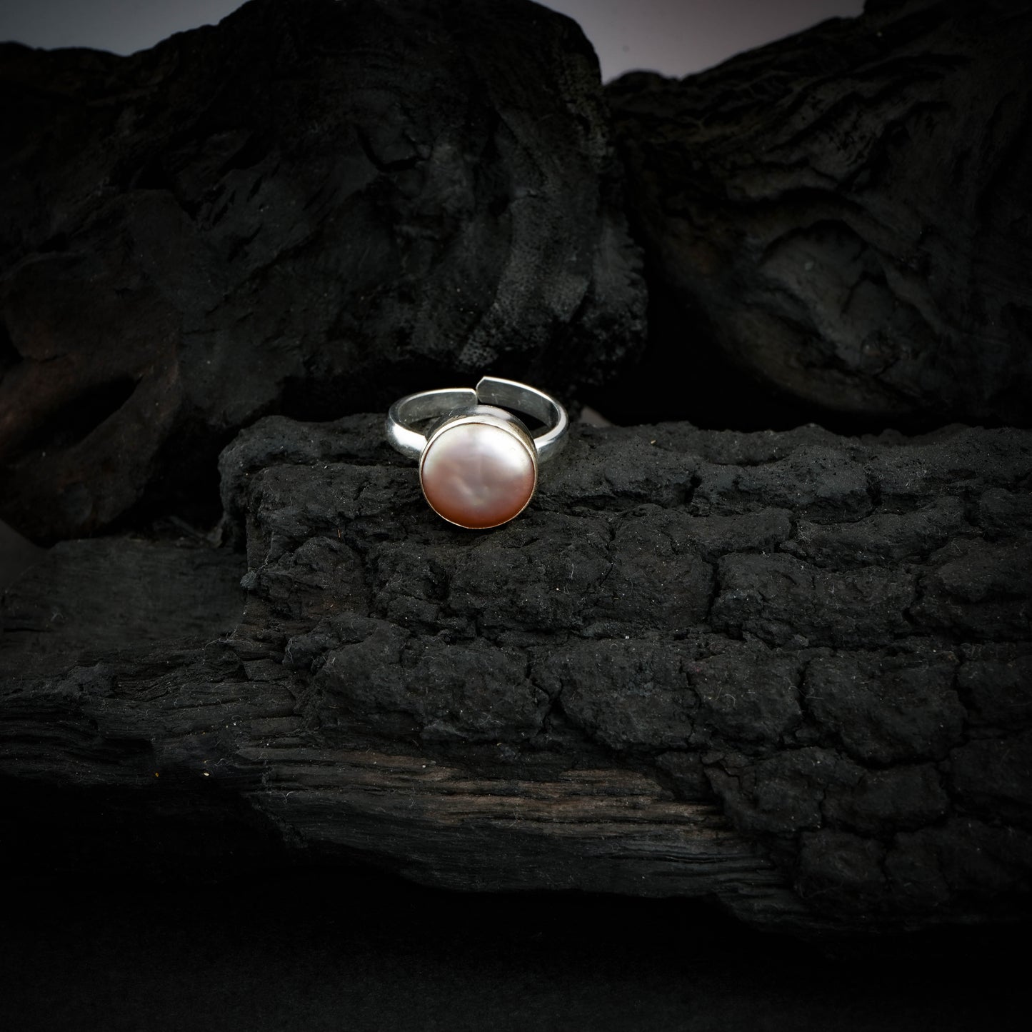 Peach Freshwater Coin Pearl Ring