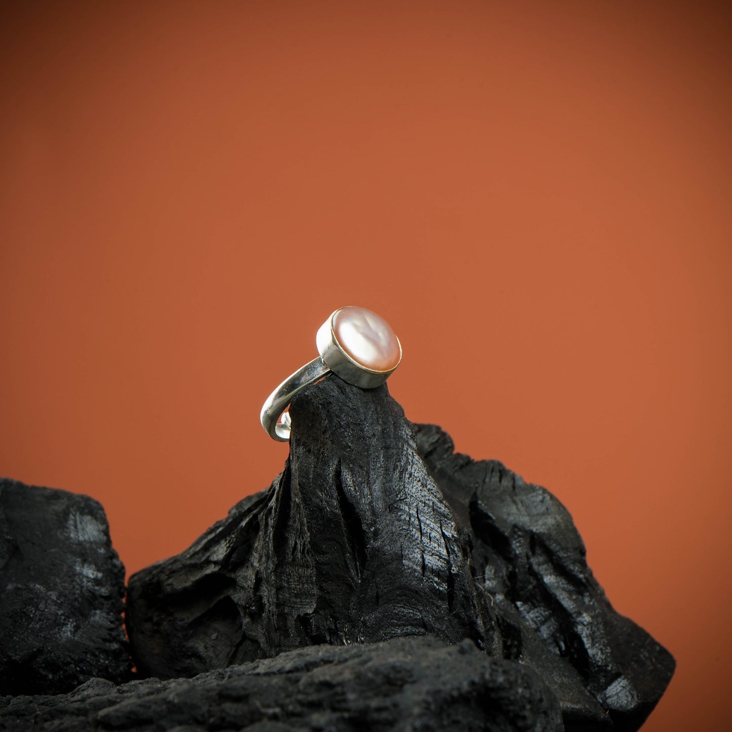 Peach Freshwater Coin Pearl Ring