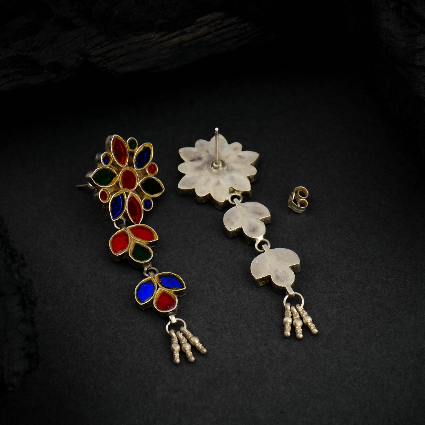 Madhu Chandrika Multi Mirror Flower Silver Earrings