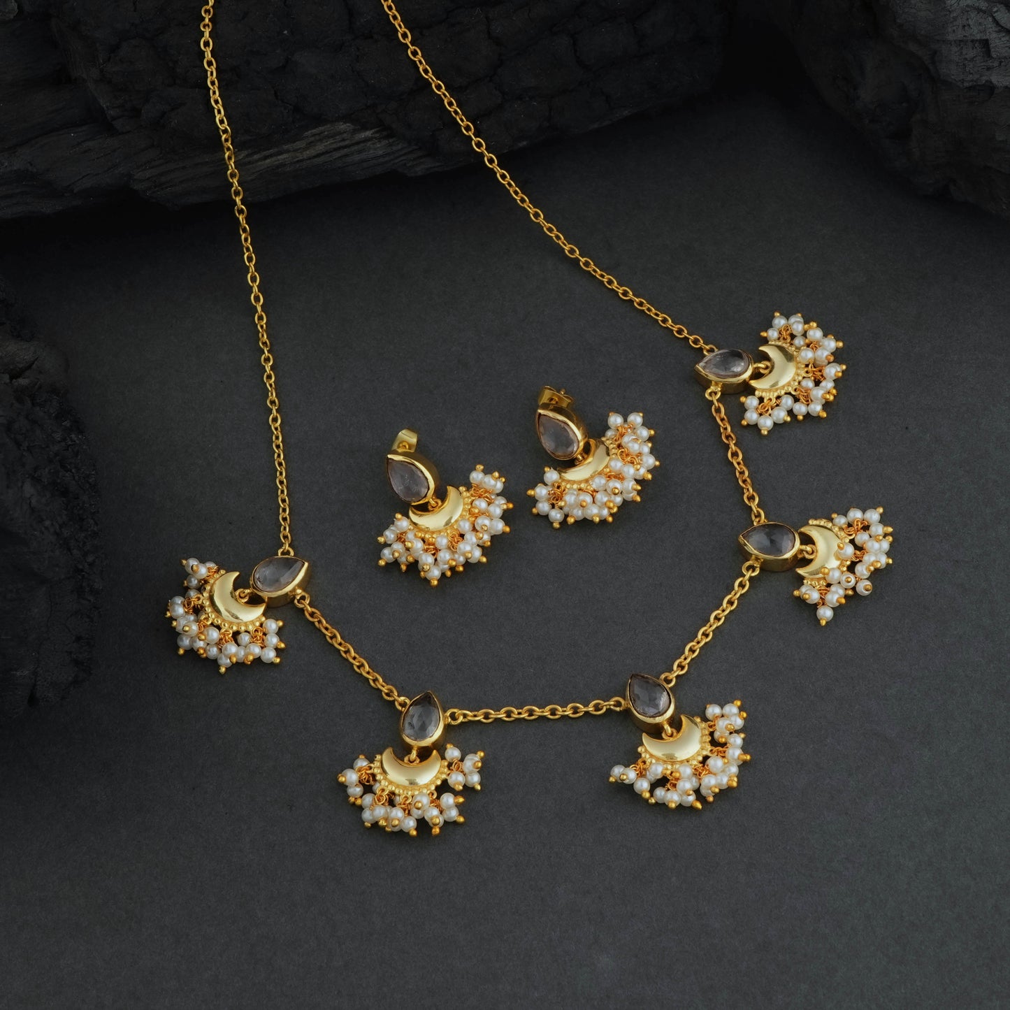 Half Moon Crystal Festive Necklace Set