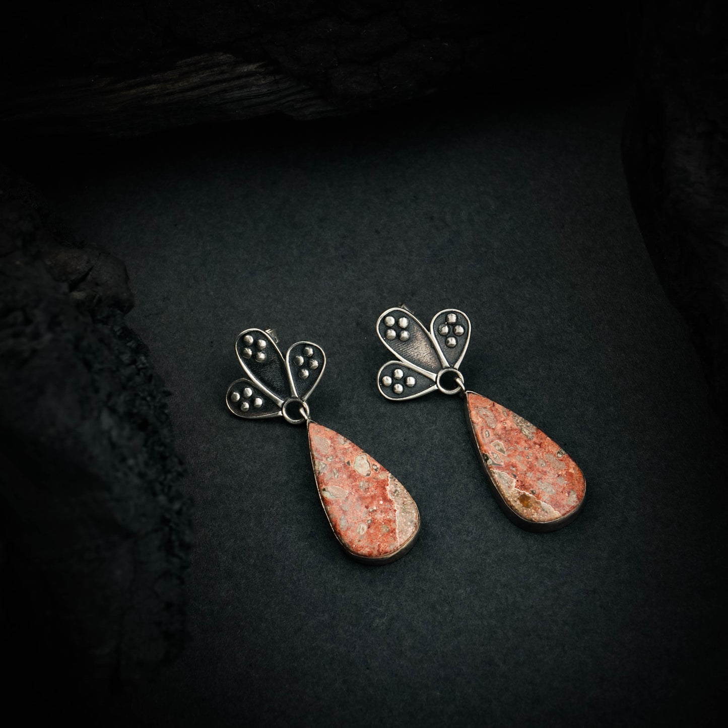 Jasper Silver Flower Earrings