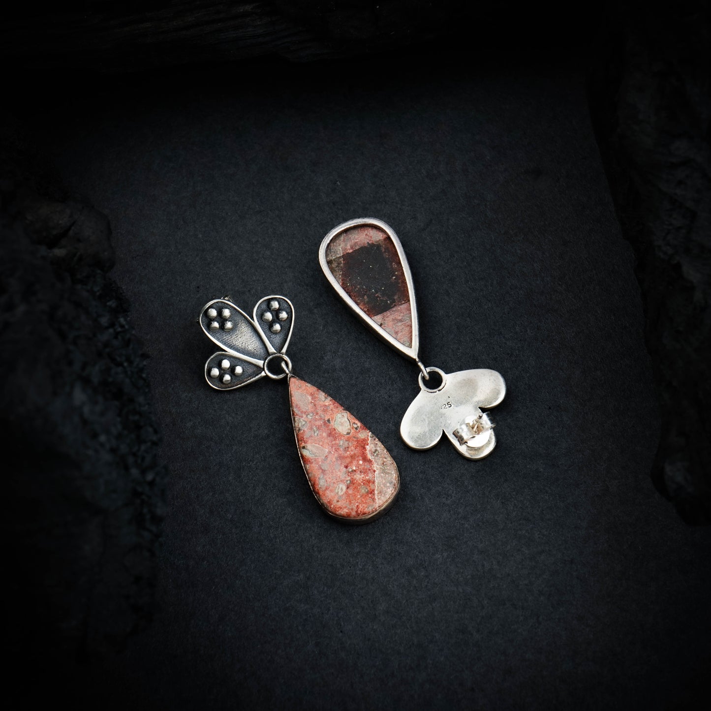 Jasper Silver Flower Earrings