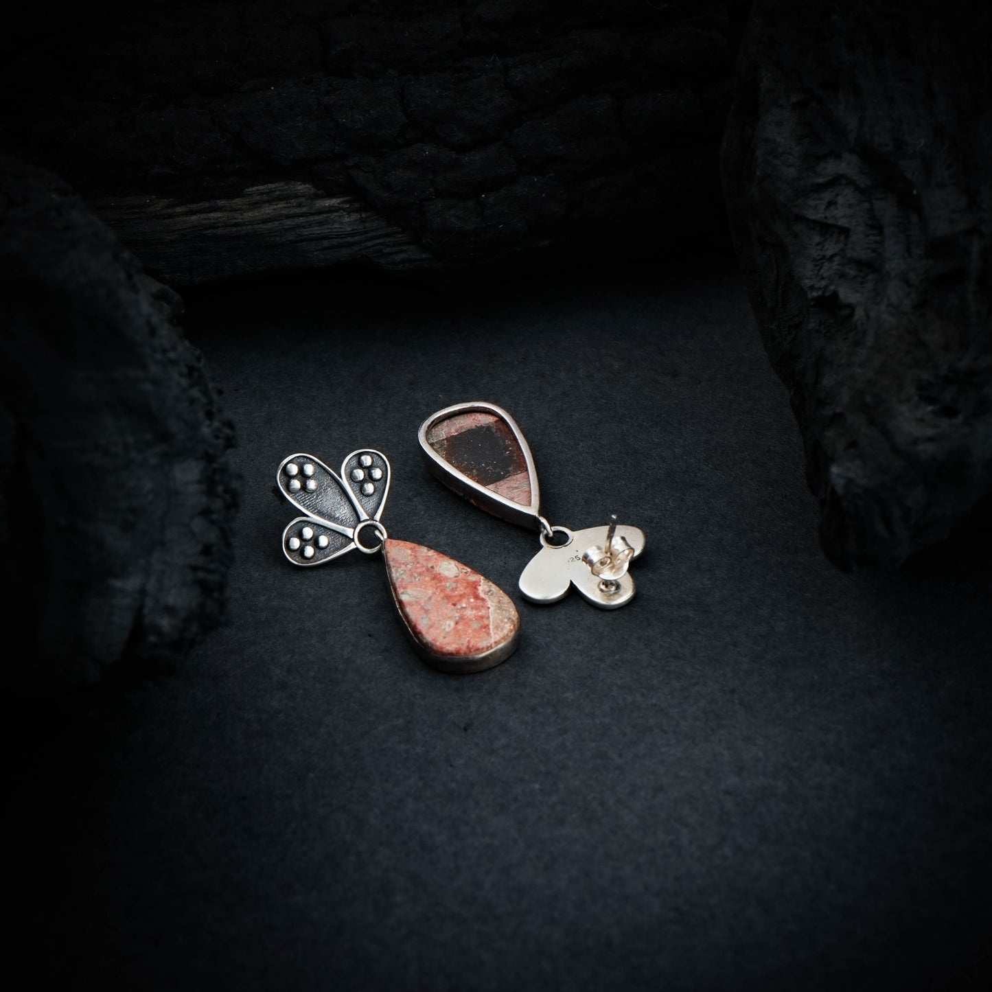 Jasper Silver Flower Earrings