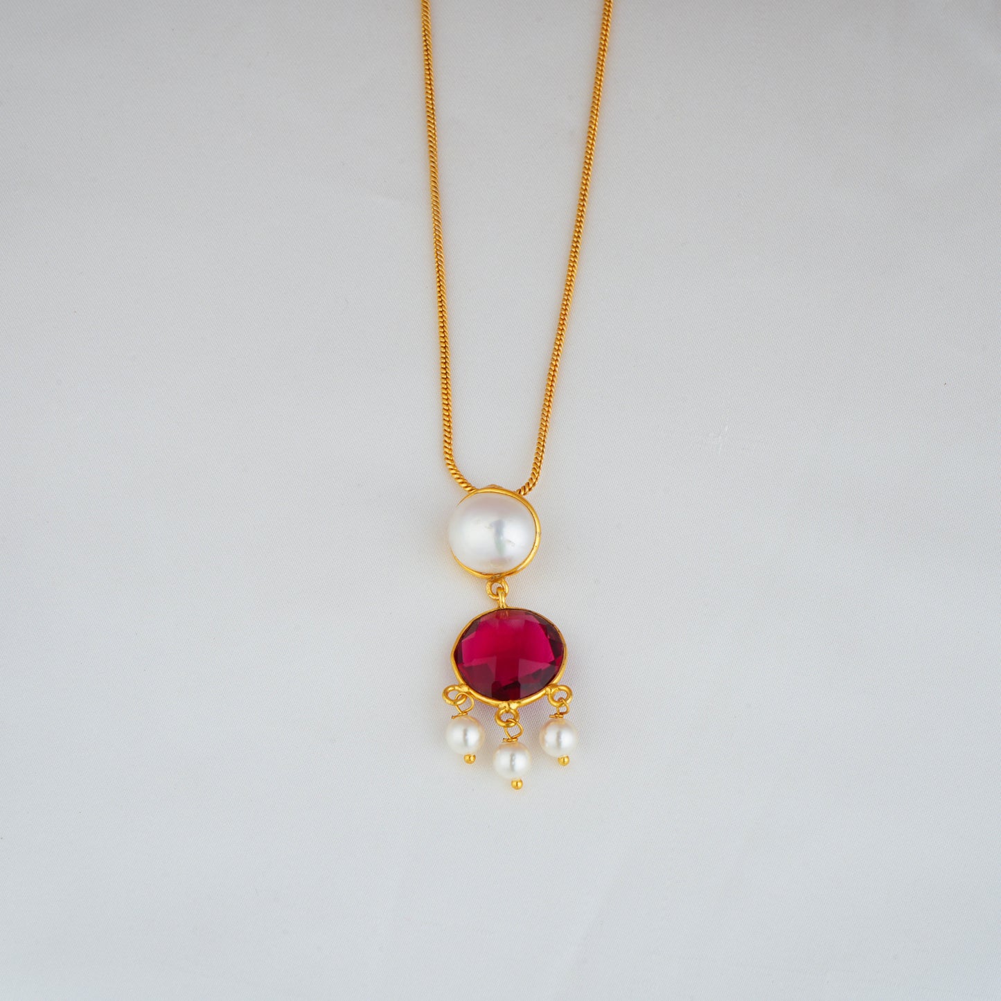 Blushing Bloom Pearl And Ruby Pink Necklace Set
