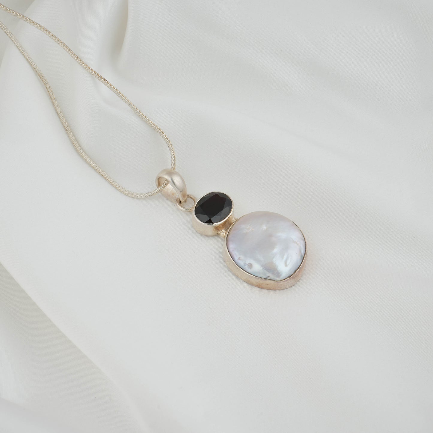 Silver Pearl Garnet Pendant