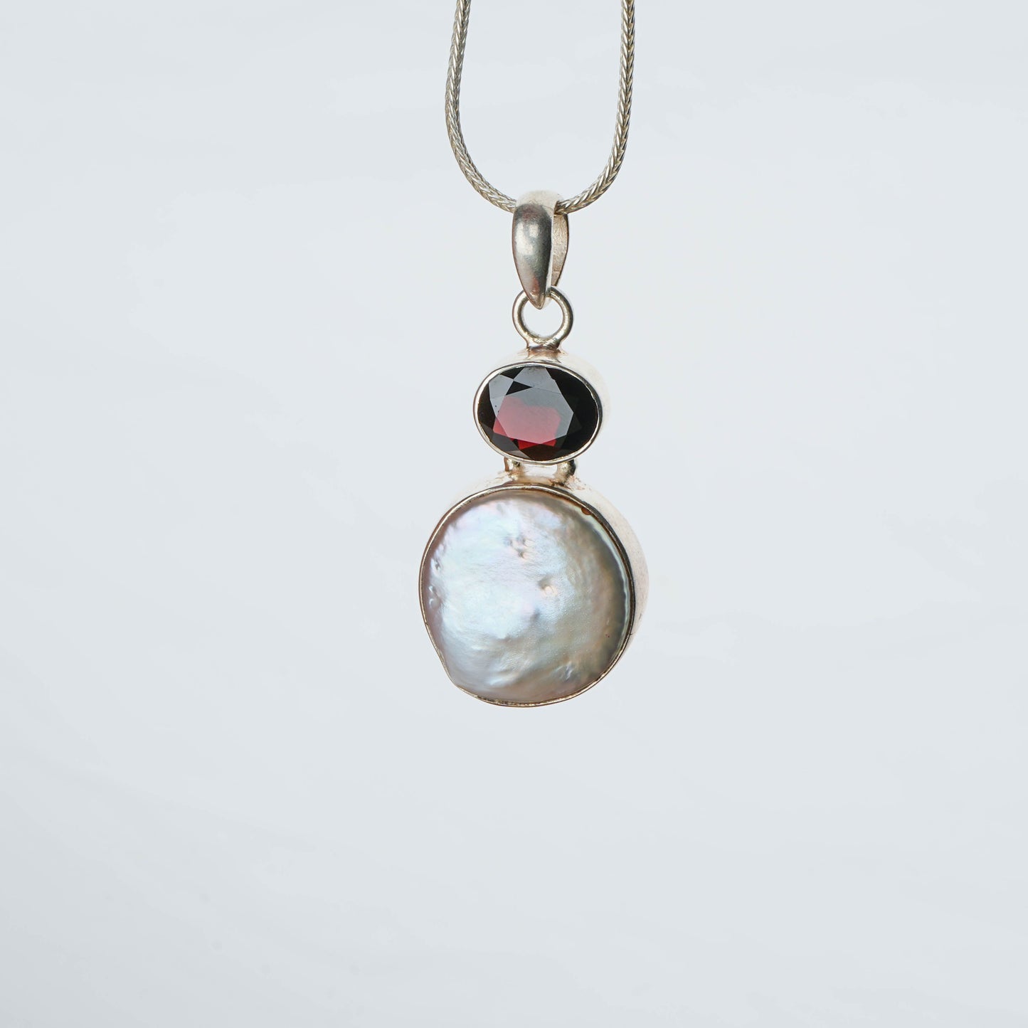 Silver Pearl Garnet Pendant