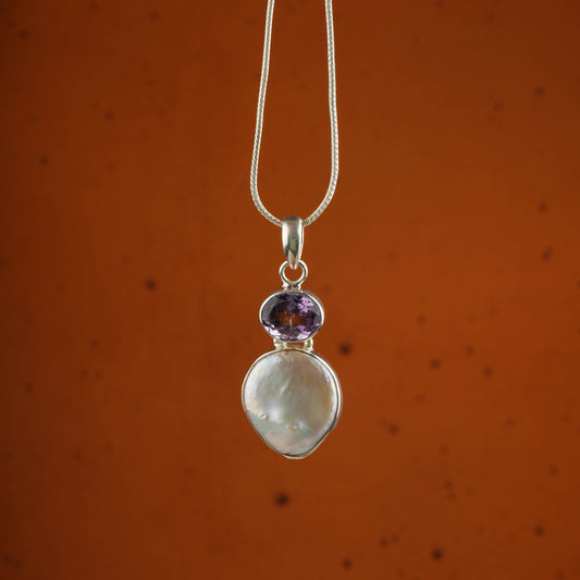 Baroque Pearl Amethyst Pendant with Chain