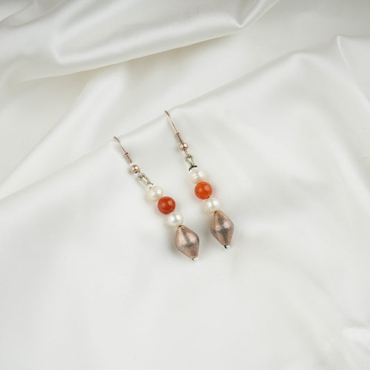 Silver Carnelian Pearl Drops