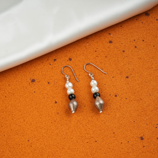 Pearl Black Onyx Silver Earrings