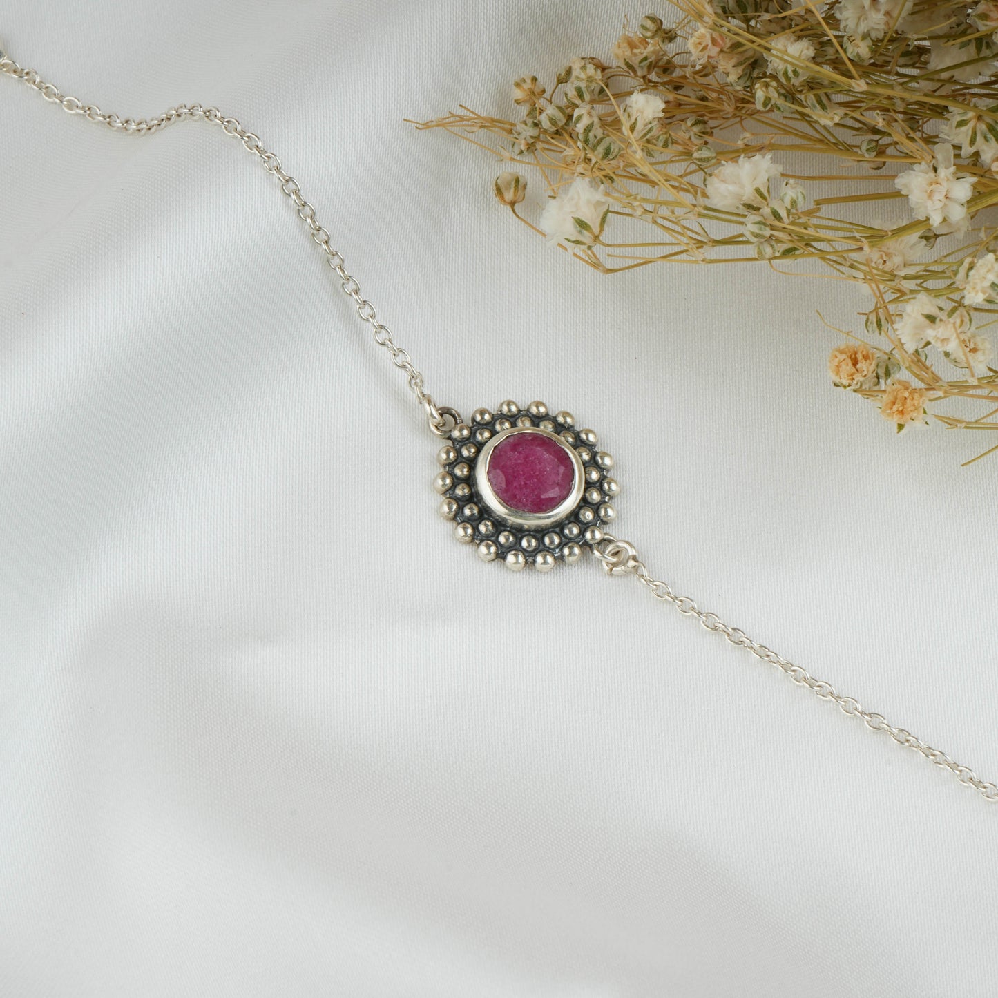 Dainty Ruby Silver Bracelet