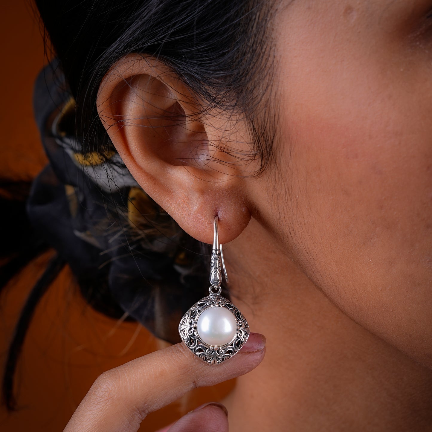 Art Deco Pearl Silver Danglers(2)