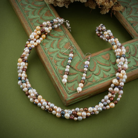 Song of the Sea Woven Pearl Necklace and Earrings Set