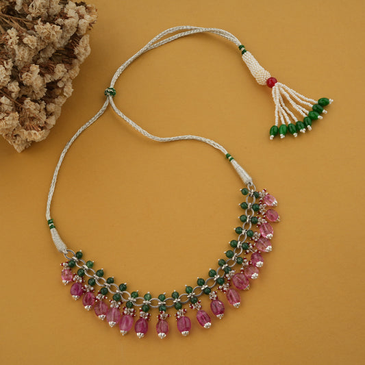 Gulbagh Ruby Red Emerald Green Silver Handcrafted Necklace