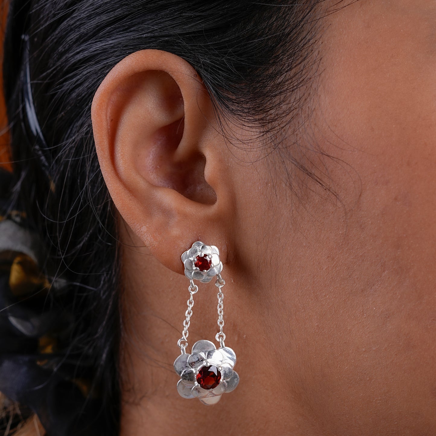 Delicate Garnet Mogra Earrings