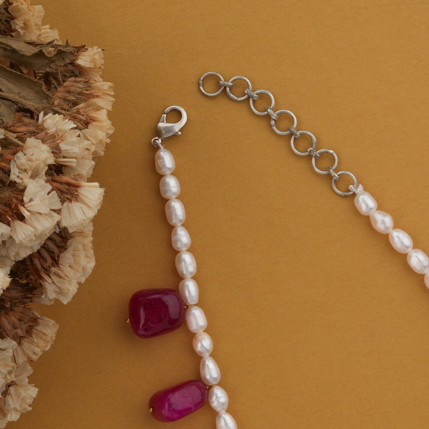 Tumbled Ruby Pearl Necklace