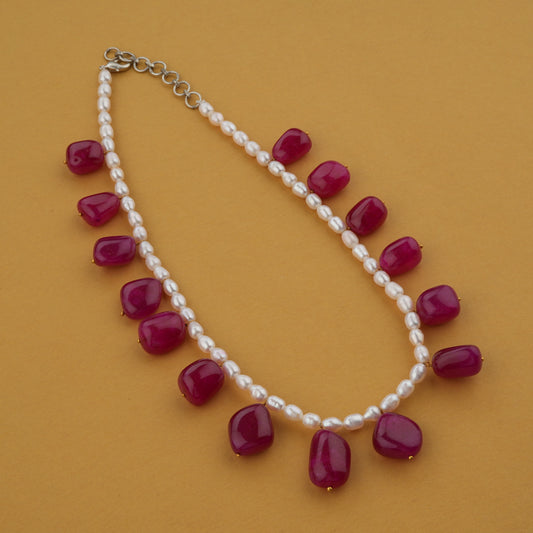 Tumbled Ruby Pearl Necklace